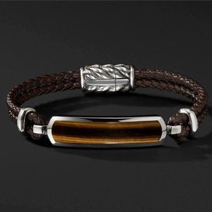 David Yurman TIGER'S EYE AND STERLING SILVER BROWN LEATHER BRACELET